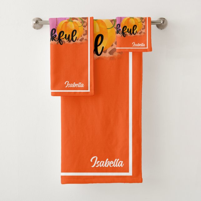 Thankful Autumn Customize Text and Colour Bath Towel Set (Insitu)