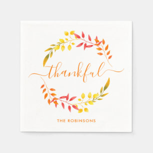 Thankful Autumn Fall Colours Modern Thanksgiving Napkin