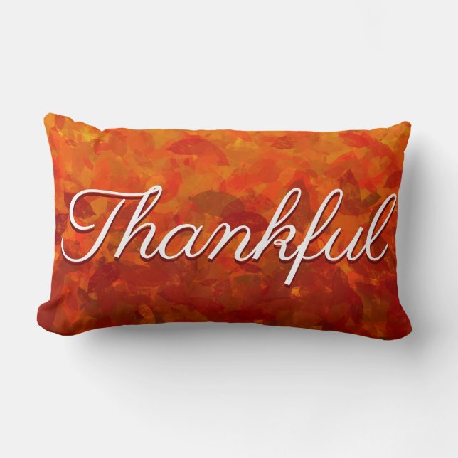 Thankful Autumn Fall Leaves Thanksgiving Lumbar Pillow (Front)