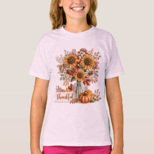 Thankful Autumn Flowers Pumpkins Thanksgiving T-Shirt