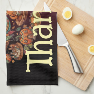 Thankful Autumn Harvest Feast Kitchen Towel