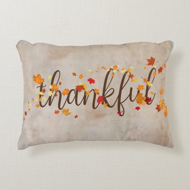 Thankful Autumn Leaves Accent Pillow (Front)