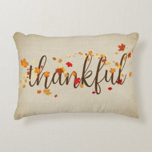 Thankful Autumn Leaves on Burlap  Accent Pillow