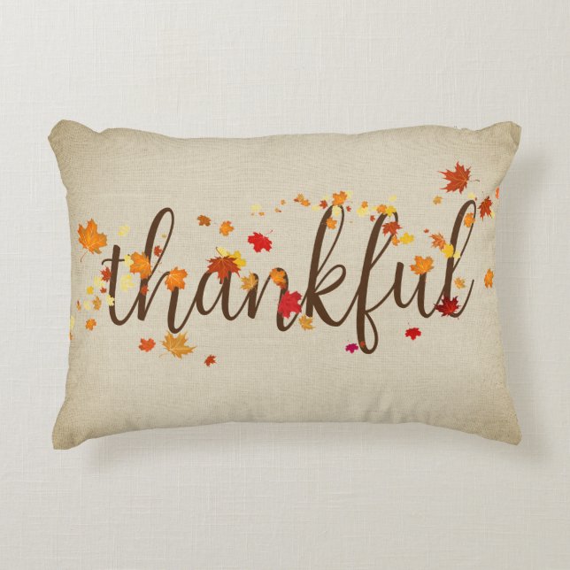 Thankful Autumn Leaves on Burlap  Accent Pillow (Front)