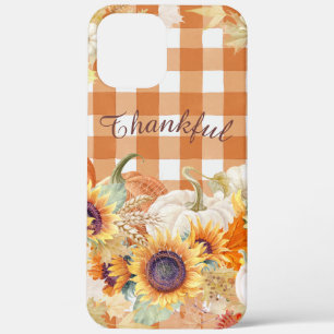 Thankful Autumn Pumpkin Sunflower Farmhouse Check iPhone 12 Pro Max Case