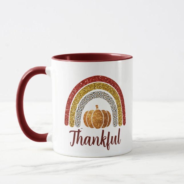 Thankful Autumn Rainbow Thanksgiving Mug (Left)