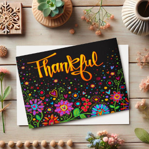 Thankful Black Floral Cheerful Cute Inspirivity Card