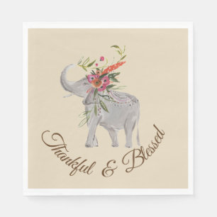 Thankful Blessed Elephant Thanksgiving Napkin