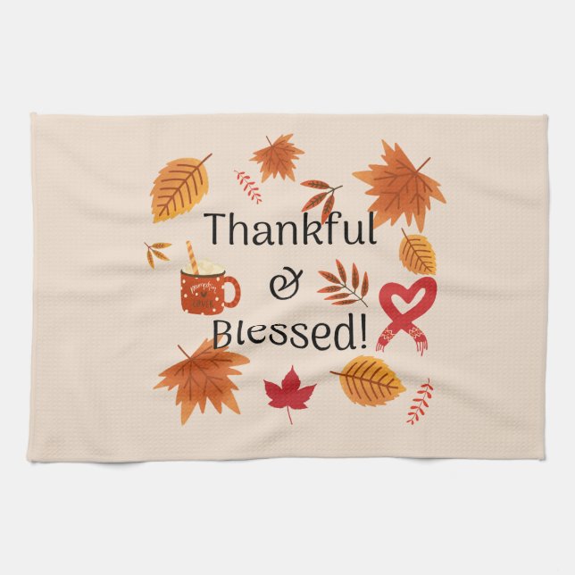 Thankful & Blessed Fall Design Kitchen Towel (Horizontal)