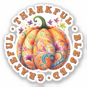 Thankful, Blessed, Grateful Floral Pumpkin