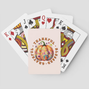 Thankful, Blessed, Grateful Floral Pumpkin Playing Cards