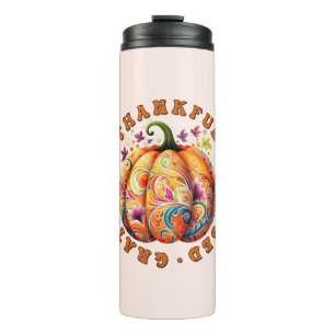 Thankful, Blessed, Grateful Floral Pumpkin Thermal Tumbler