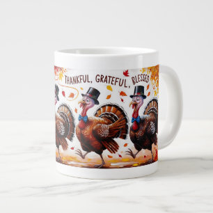 Thankful Blessed Grateful Happy Thanksgiving Large Coffee Mug