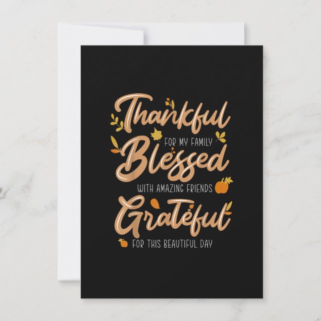 Thankful Blessed Grateful Thanksgiving Family Invitation (Front)