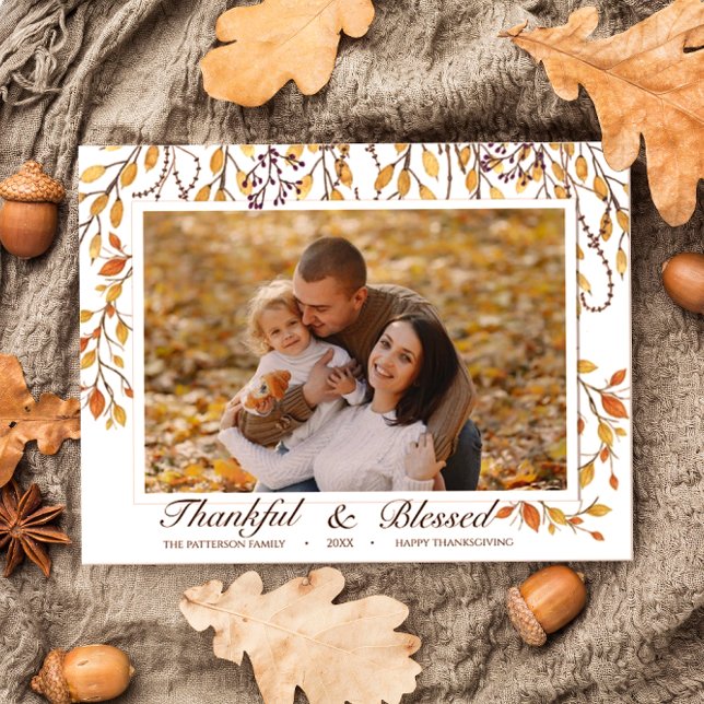 Thankful & Blessed Happy Thanksgiving Fall Foliage Postcard (Creator Uploaded)