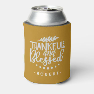 Thankful & Blessed Personalized Name Thanksgiving Can Cooler