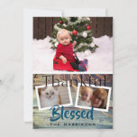 Thankful Blessed Photo Collage Rustic Christmas Holiday Card<br><div class="desc">Thankful blessed three photo rustic style card with family name and date that you can edit to suit using the "personalize this template" feature. Many paper styles available</div>