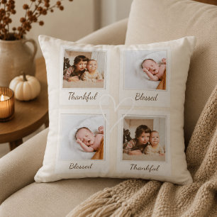 Thankful & Blessed Polaroid Photo Custom Gift Throw Pillow