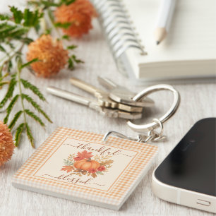 Thankful & Blessed Pumpkin Fall Thanksgiving Keychain