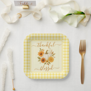 Thankful & Blessed Pumpkin Fall Thanksgiving Paper Plate