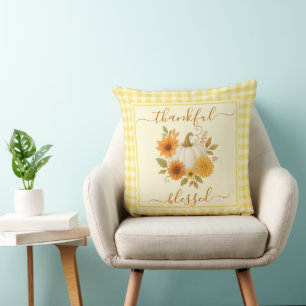 Thankful & Blessed Pumpkin   Fall Thanksgiving  Throw Pillow
