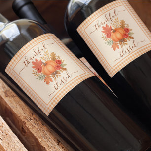 Thankful & Blessed Pumpkin   Fall Thanksgiving  Wine Label
