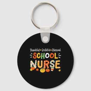 Thankful Blessed School Nurse Thanksgiving Rn Wome Keychain