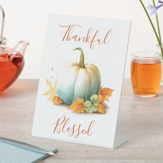 Thankful & Blessed Thanksgiving Pedestal Sign (In SItu)