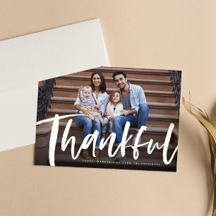 Thankful brush script Thanksgiving photo card