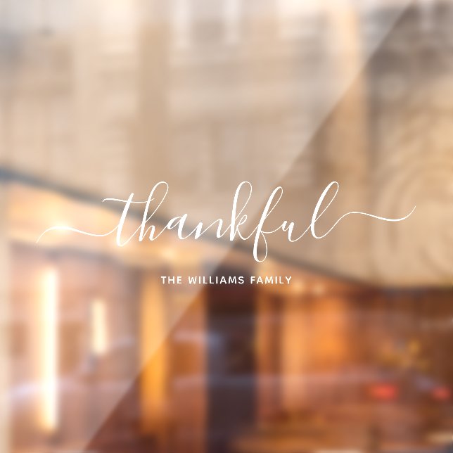 Thankful Calligraphy Family Personalized White Window Cling (Sheet 2)