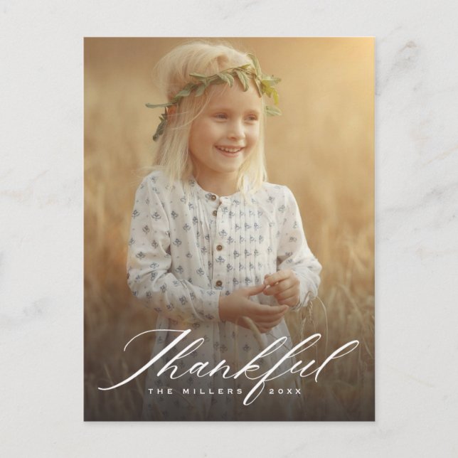 Thankful Calligraphy | Full Photo Thanksgiving Holiday Postcard (Front)