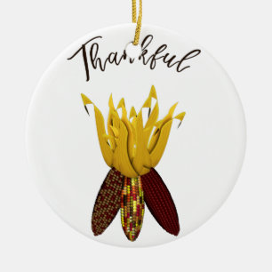 Thankful - Colorful Autumn Indian Corn Ceramic Ornament