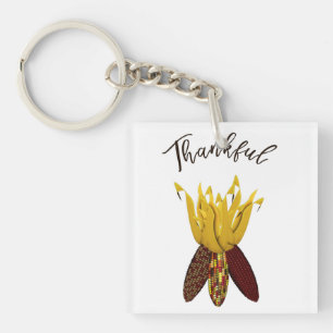 Thankful - Colourful Autumn Indian Corn Keychain
