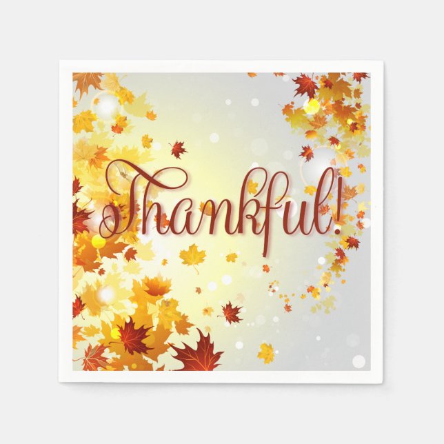 Thankful Colourful Fall Paper Napkins Autumn Leave (Front)