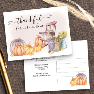 Thankful Country Pumpkin Watercolor Moving Announcement Postcard