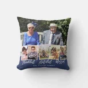 Thankful Custom Colour Personalized 6 Photo Collag Throw Pillow