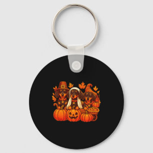 Thankful Dachshund Sausage Dog Thanksgiving Pumpki Keychain