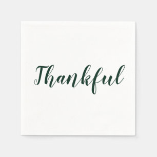 Thankful dark green white script cute thanksgiving napkin