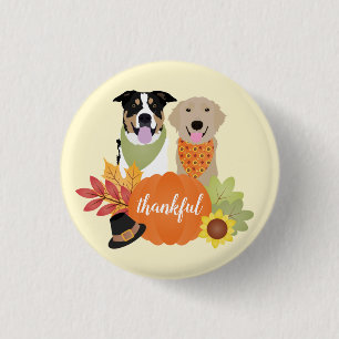 Thankful Dogs Thanksgiving Harvest Pumpkins 1 Inch Round Button