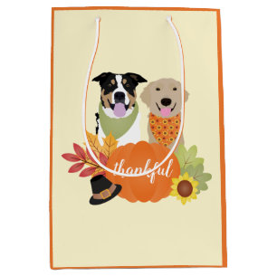 Thankful Dogs Thanksgiving Harvest Pumpkins Medium Gift Bag