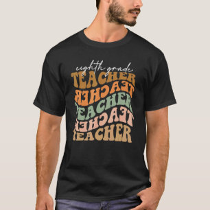 Thankful Eighth Grade Teacher Retro Fall Vibes Aut T-Shirt