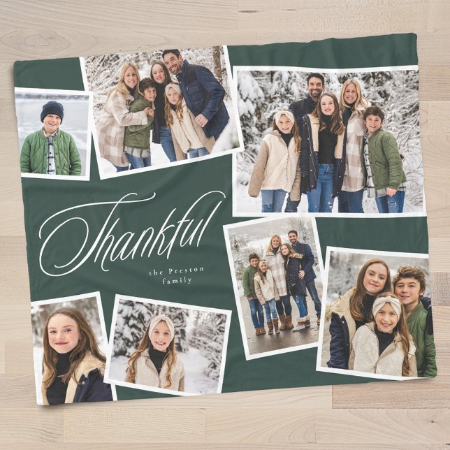 Thankful elegant dark green 7 photo collage fleece blanket (Creator Uploaded)