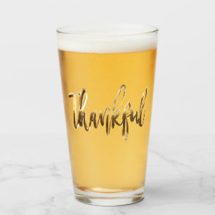 Thankful Elegant Gold Look Script Thanksgiving Glass