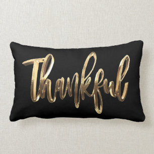 Thankful Elegant Gold Script Modern Thanksgiving Lumbar Pillow