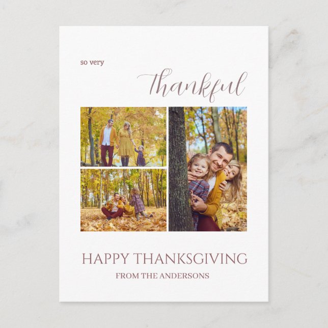 Thankful Elegant Happy thanksgiving family 3 photo Holiday Postcard (Front)