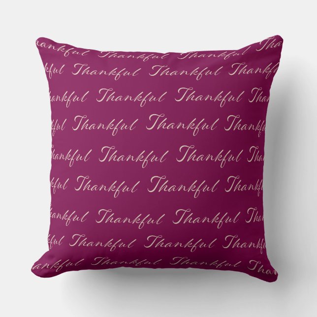 Thankful Elegant Script Pattern Burgundy  Throw Pillow (Front)