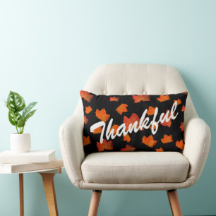 THANKFUL FALL LEAVES ELEGANT AUTUMN LEAF NATURE LUMBAR PILLOW