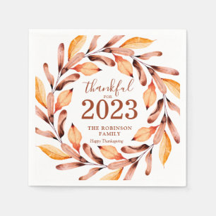 Thankful Fall Leaves Personalized Thanksgiving Napkin