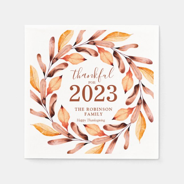 Thankful  Fall Leaves Personalized Thanksgiving Napkin (Front)
