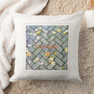 Thankful Fall Leaves Sidewalk Nature Photo Art Throw Pillow